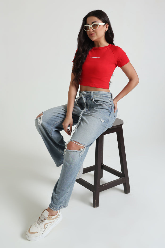 Red Signature Raglan Baby Tee