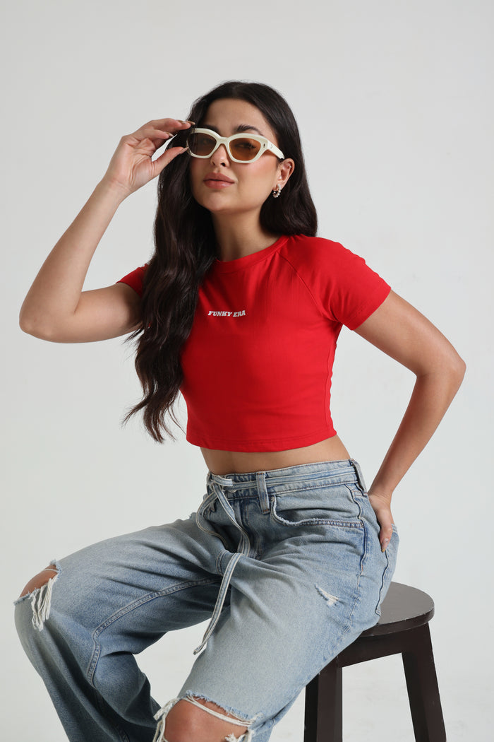 Red Signature Raglan Baby Tee