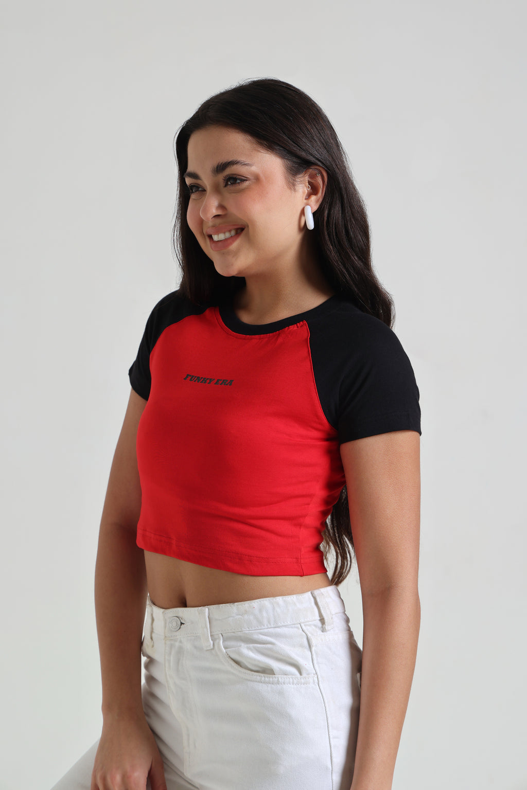 Black and Red Signature Raglan Baby Tee