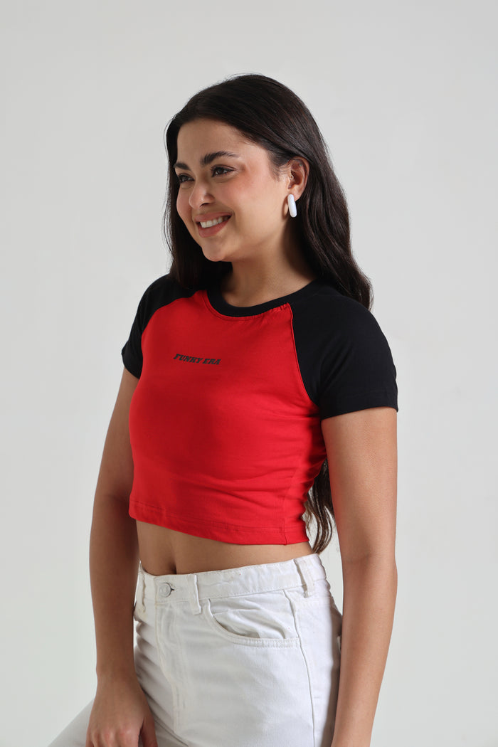 Black and Red Signature Raglan Baby Tee