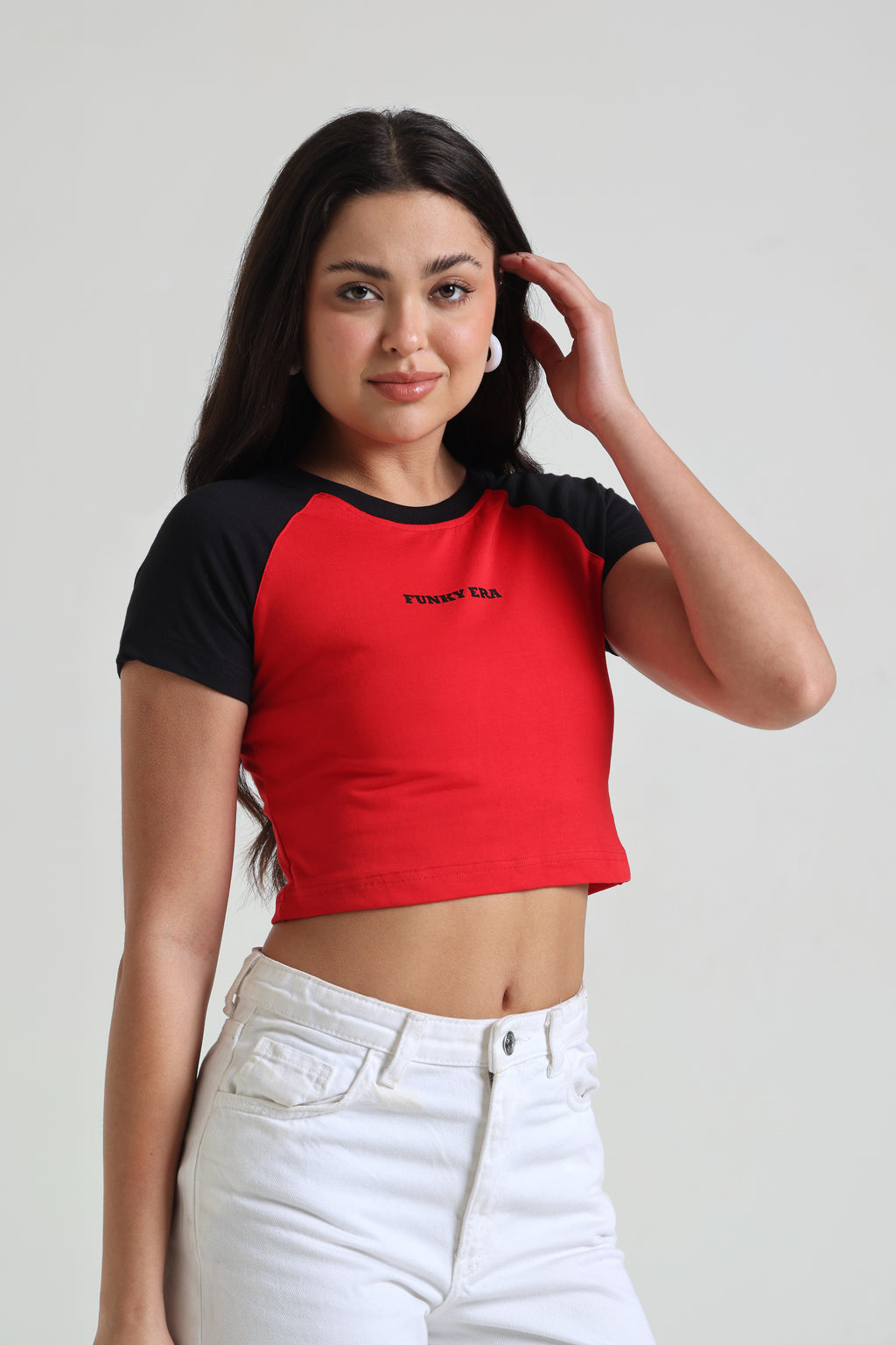Black and Red Signature Raglan Baby Tee