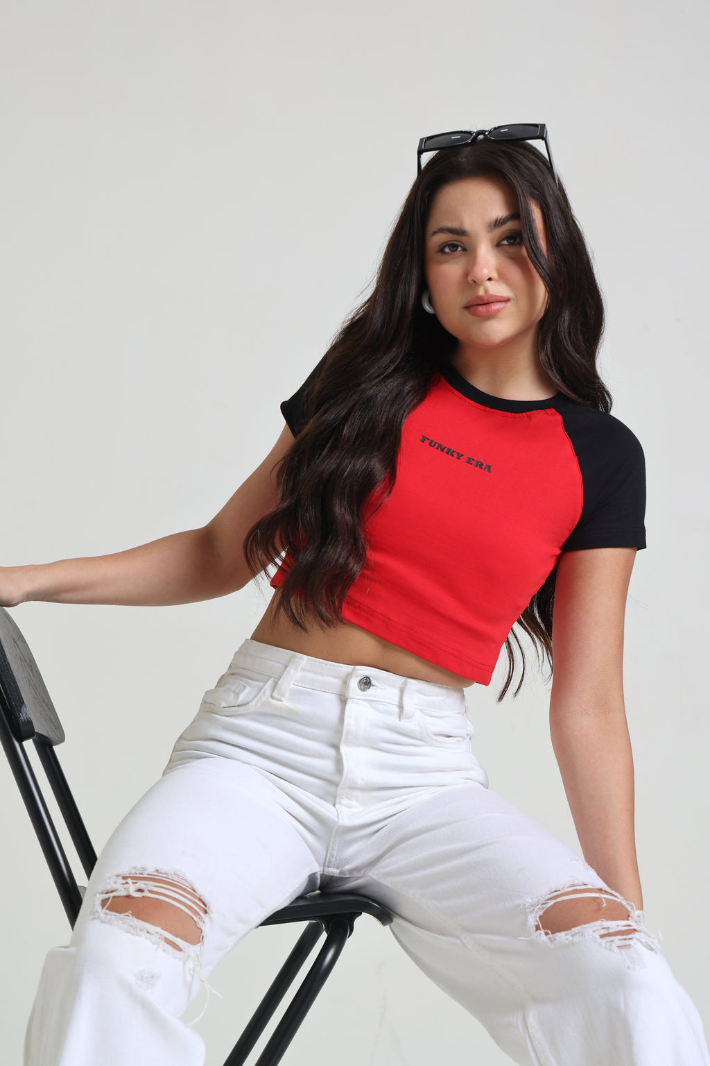 Black and Red Signature Raglan Baby Tee