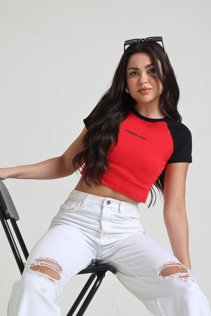 Black and Red Signature Raglan Baby Tee
