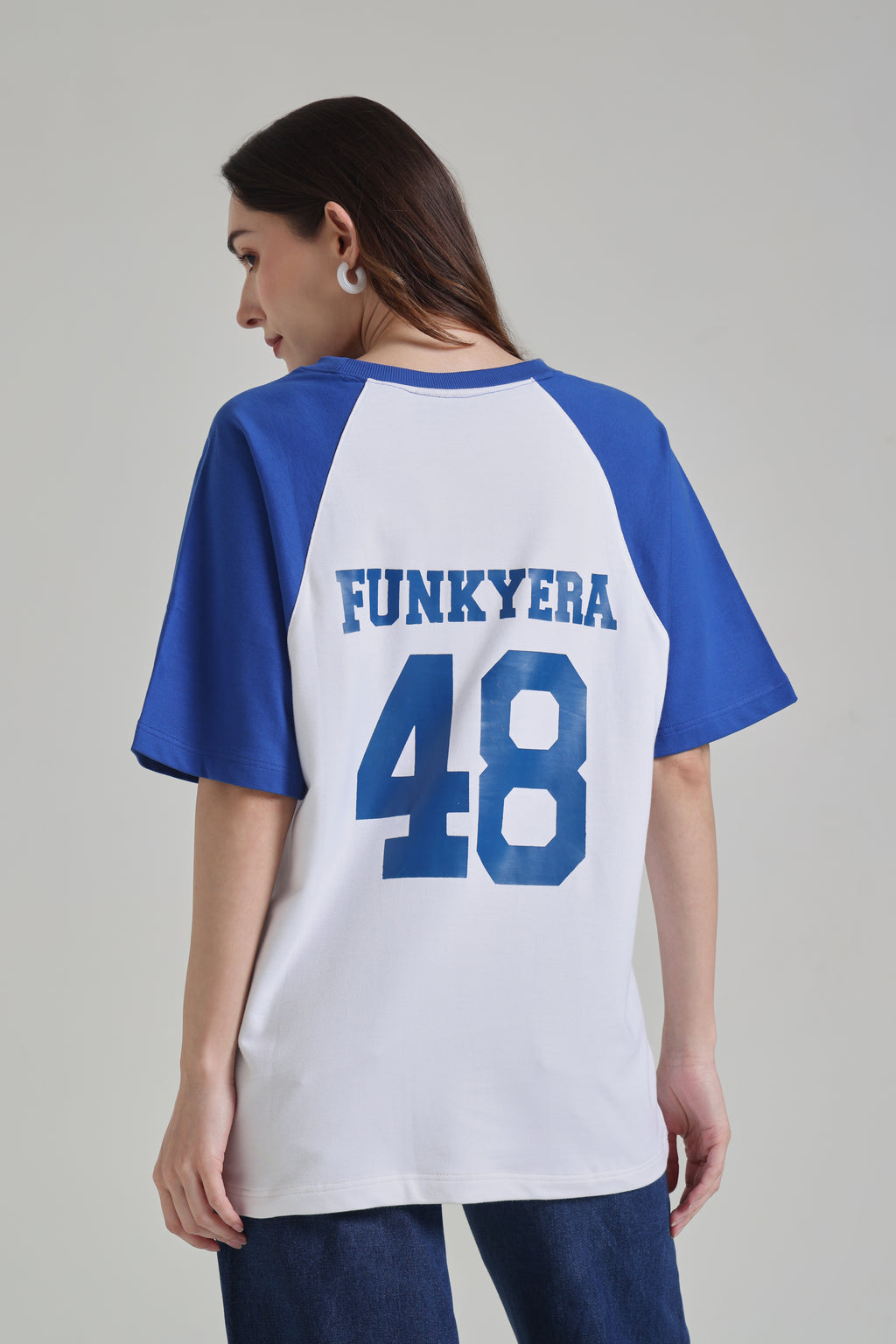 Funky Era Dropout University Royal Blue and White Raglan Oversized T-Shirt