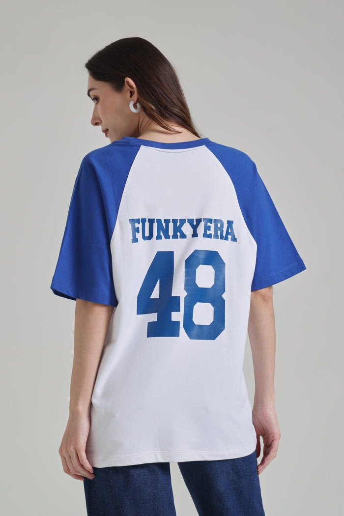 Funky Era Dropout University Royal Blue and White Raglan Oversized T-Shirt