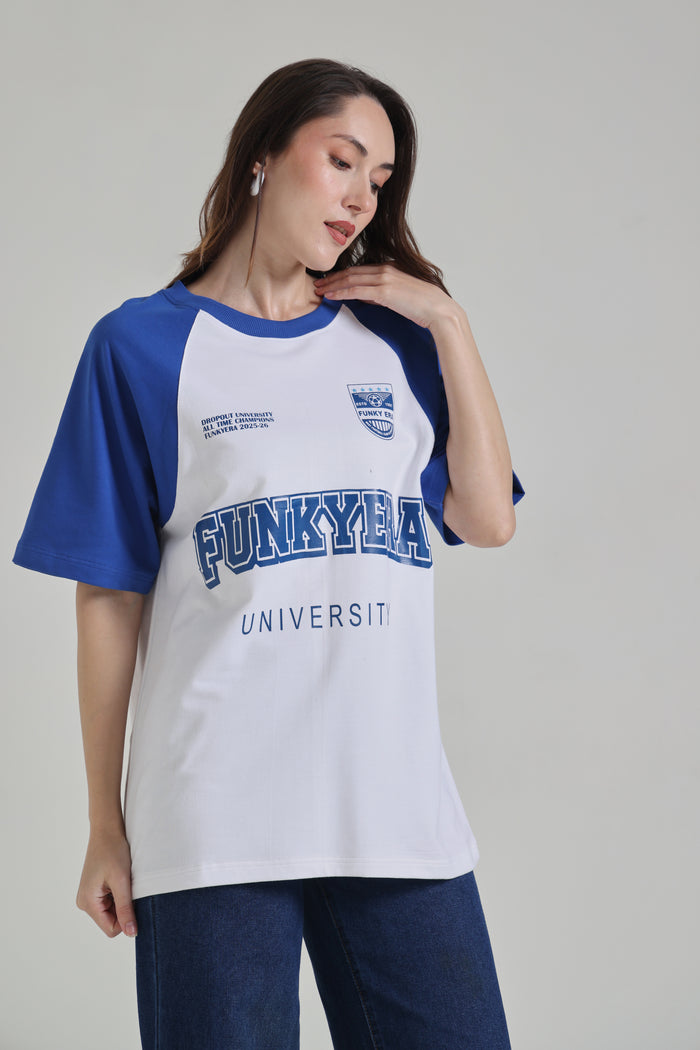 Funky Era Dropout University Royal Blue and White Raglan Oversized T-Shirt