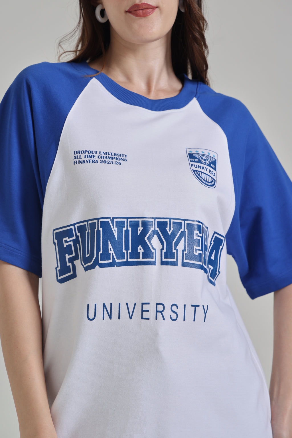 Funky Era Dropout University Royal Blue and White Raglan Oversized T-Shirt