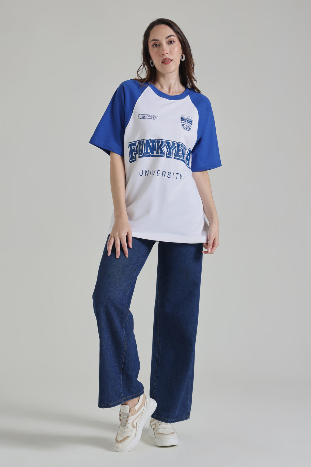 Funky Era Dropout University Royal Blue and White Raglan Oversized T-Shirt