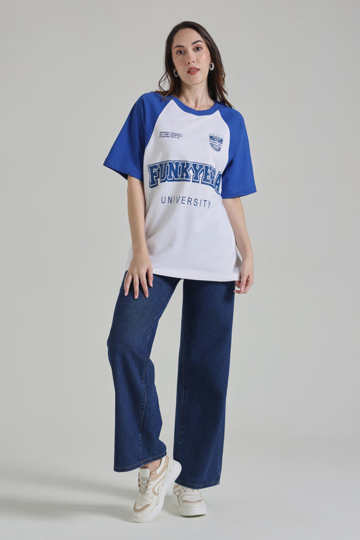 Funky Era Dropout University Royal Blue and White Raglan Oversized T-Shirt