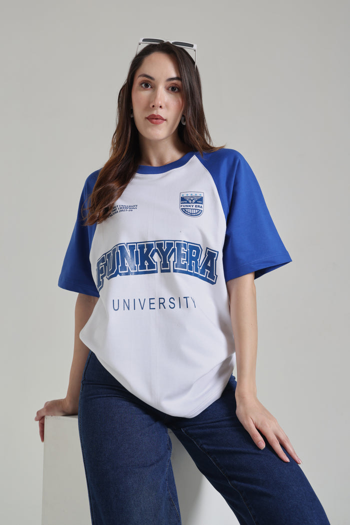Funky Era Dropout University Royal Blue and White Raglan Oversized T-Shirt
