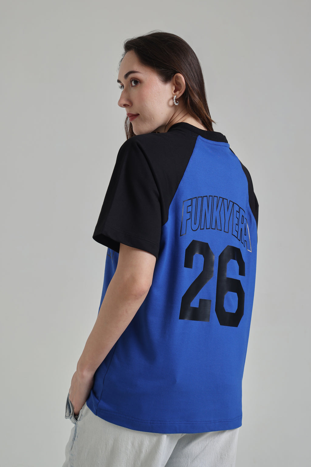 Sports Dept Black and Royal Blue Raglan Oversized T-Shirt