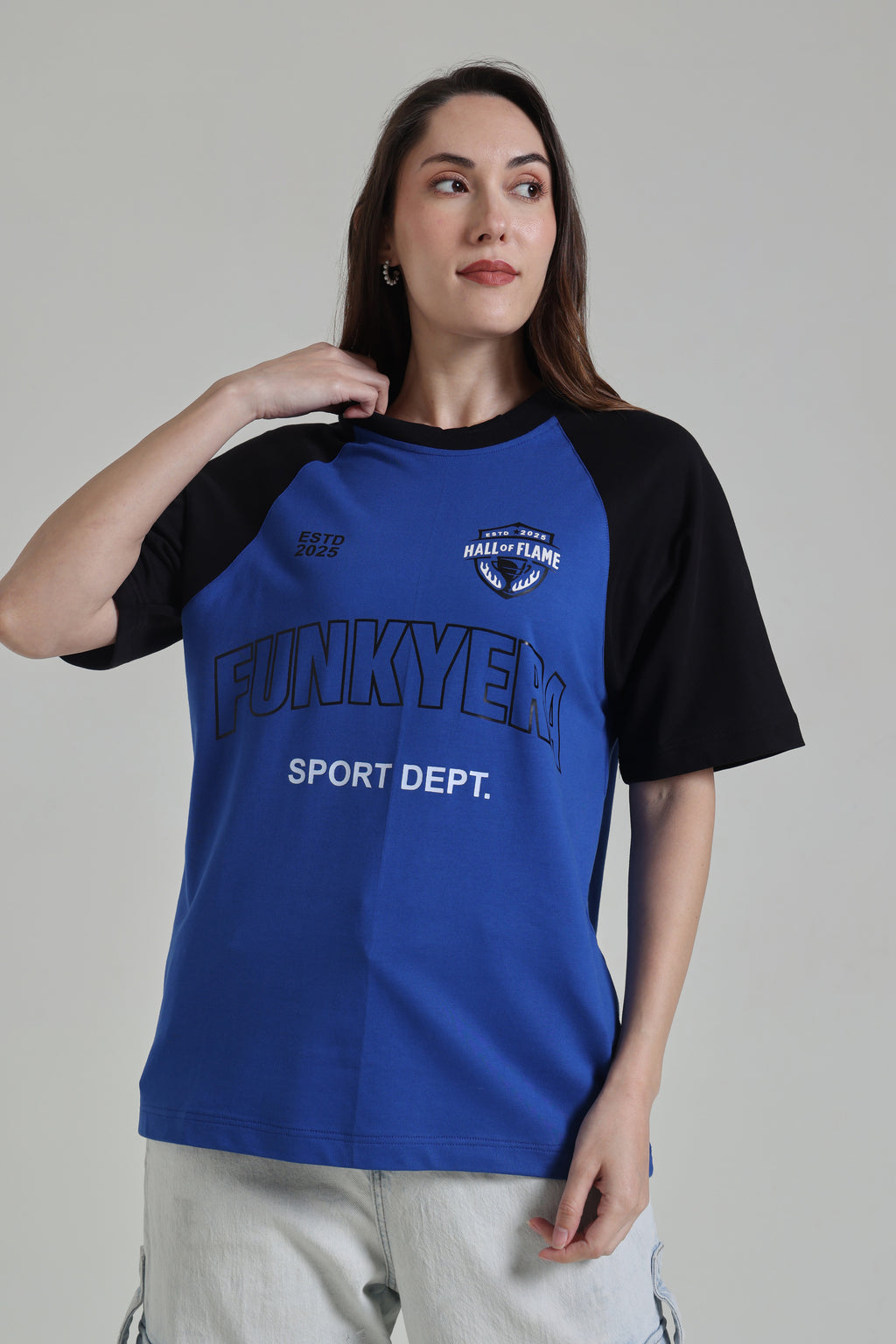 Sports Dept Black and Royal Blue Raglan Oversized T-Shirt
