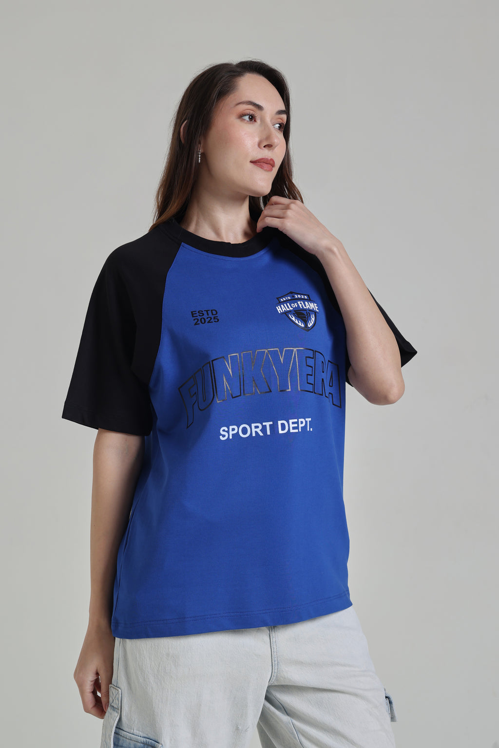 Sports Dept Black and Royal Blue Raglan Oversized T-Shirt