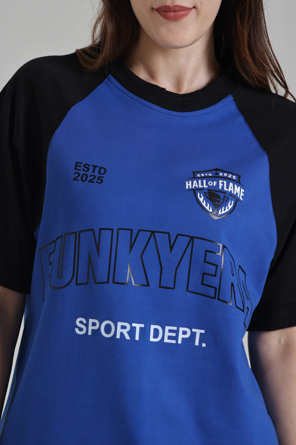 Sports Dept Black and Royal Blue Raglan Oversized T-Shirt