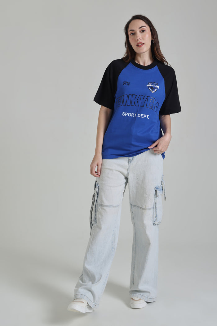 Sports Dept Black and Royal Blue Raglan Oversized T-Shirt