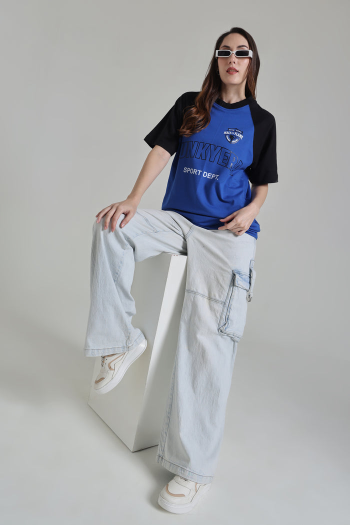Sports Dept Black and Royal Blue Raglan Oversized T-Shirt