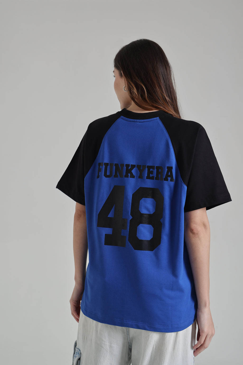Funky Era Dropout University Black and Royal Blue Raglan Oversized T-Shirt