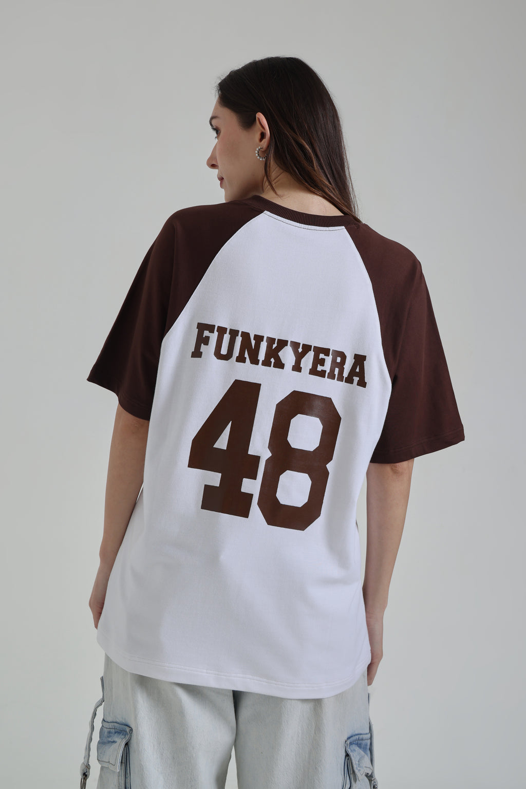 Funky Era Dropout University Coffee and White Raglan Oversized T-Shirt
