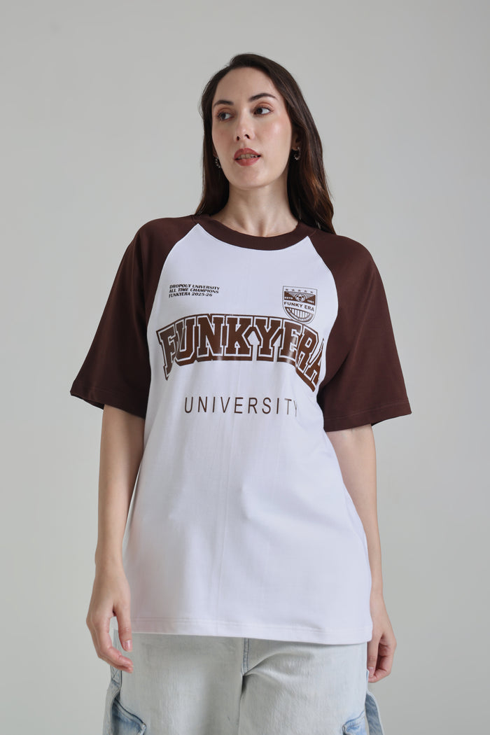 Funky Era Dropout University Coffee and White Raglan Oversized T-Shirt