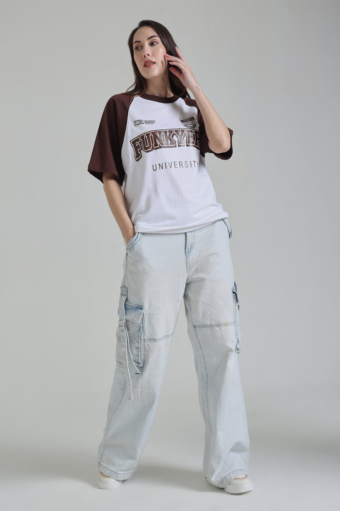 Funky Era Dropout University Coffee and White Raglan Oversized T-Shirt