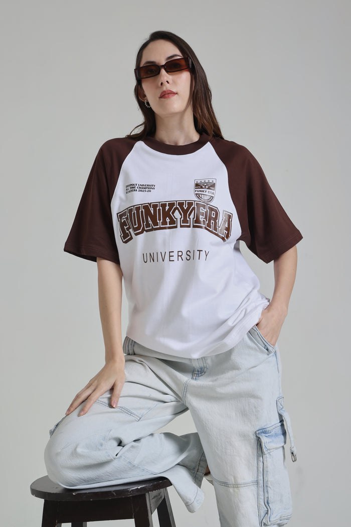 Funky Era Dropout University Coffee and White Raglan Oversized T-Shirt