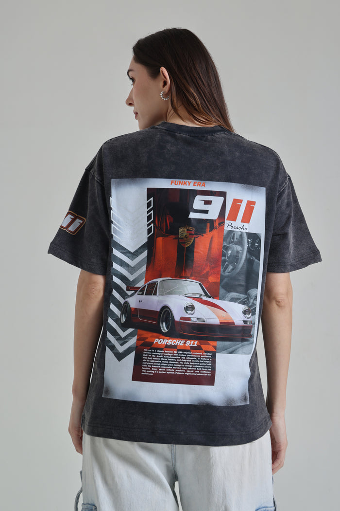 Porsche Racing Edition Acidwash Black Oversized T-Shirt