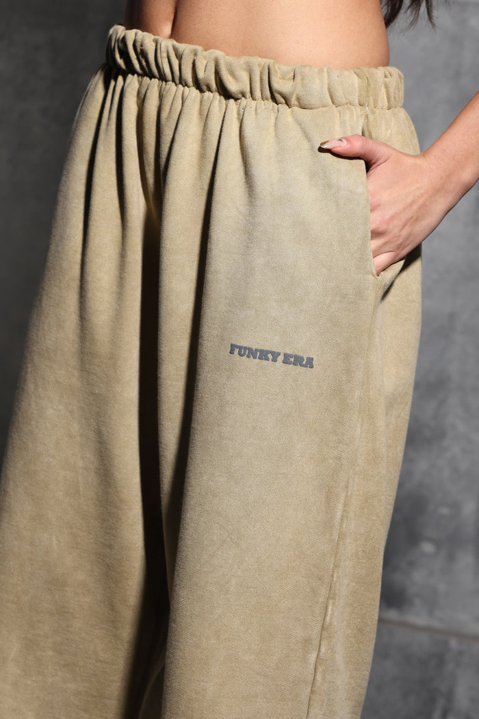 Beige Faded Heavyweight Loose Fit Joggers
