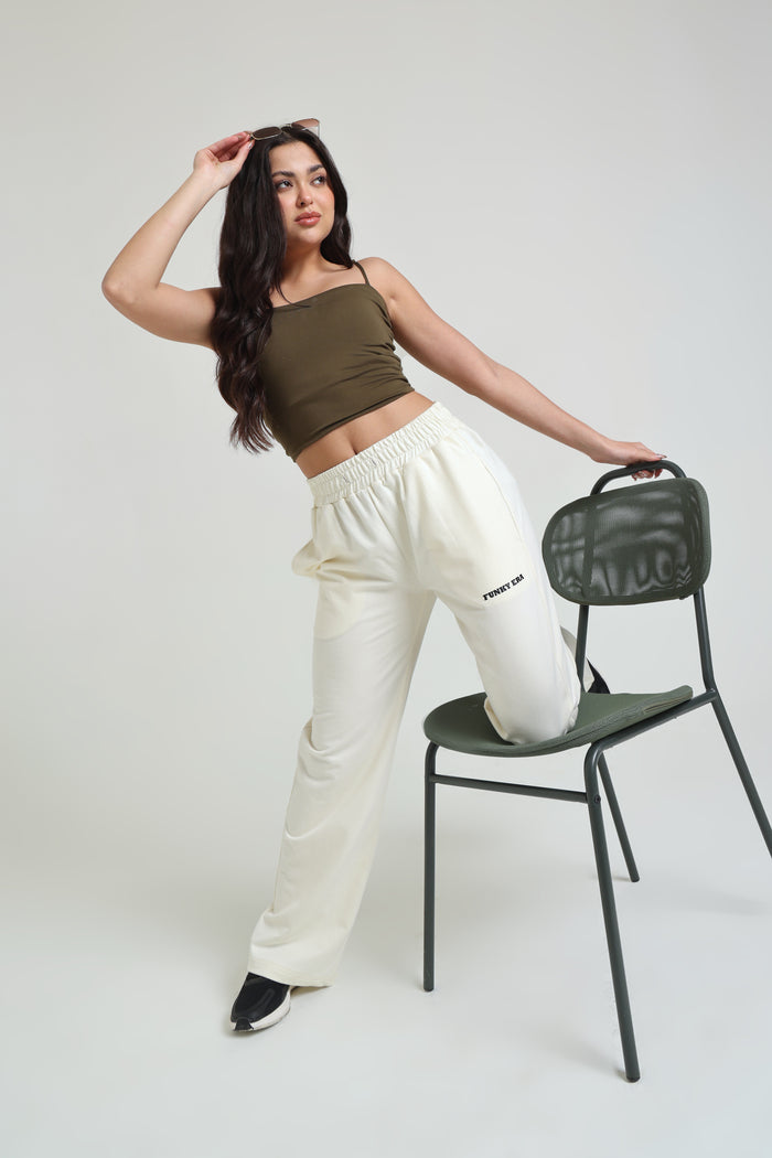 Cream Wide-Leg Sweatpants