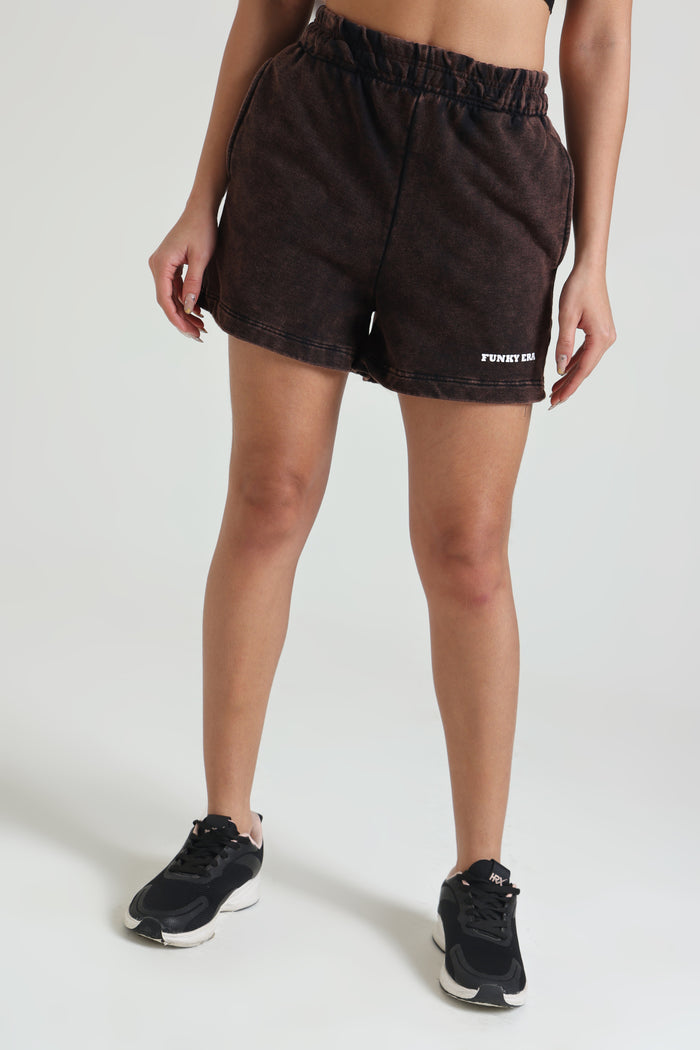 Dark Brown Acid wash Shorts