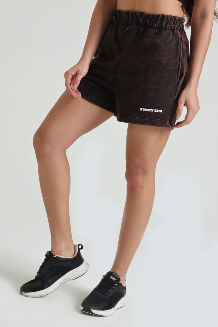 Dark Brown Acid wash Shorts