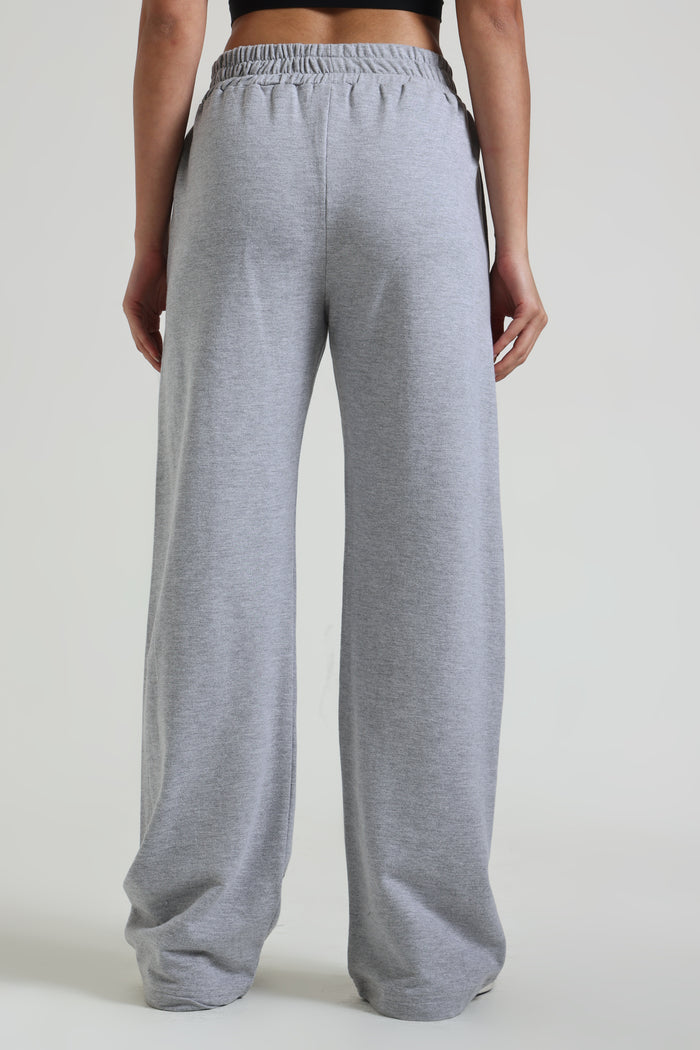 Grey Melange Wide-Leg Sweatpants