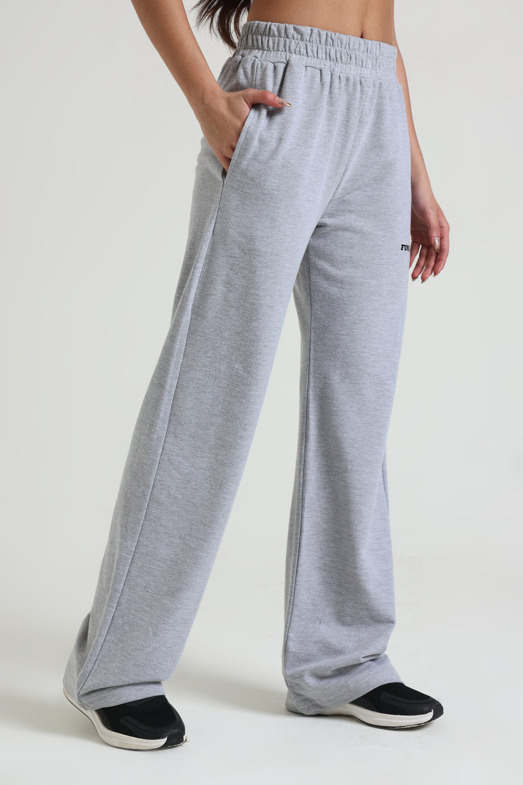 Grey Melange Wide-Leg Sweatpants