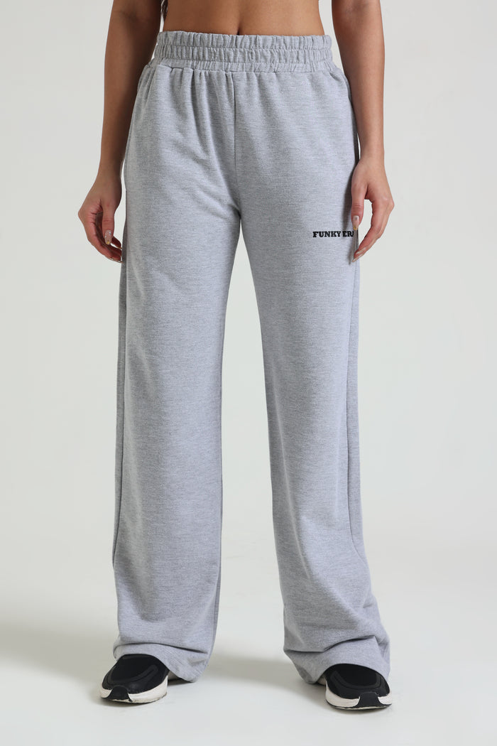 Grey Melange Wide-Leg Sweatpants