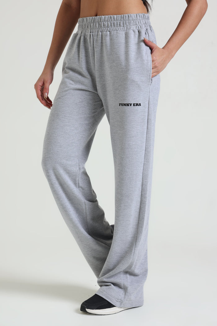 Grey Melange Wide-Leg Sweatpants
