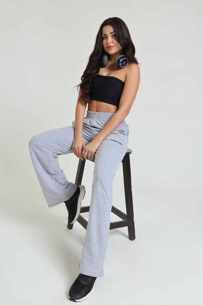 Grey Melange Wide-Leg Sweatpants