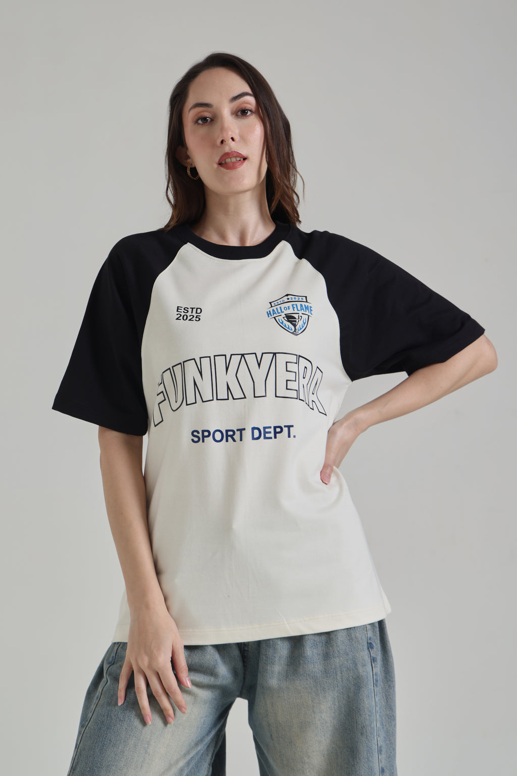 Sports Dept Black and Cream Raglan Oversized T-shirt