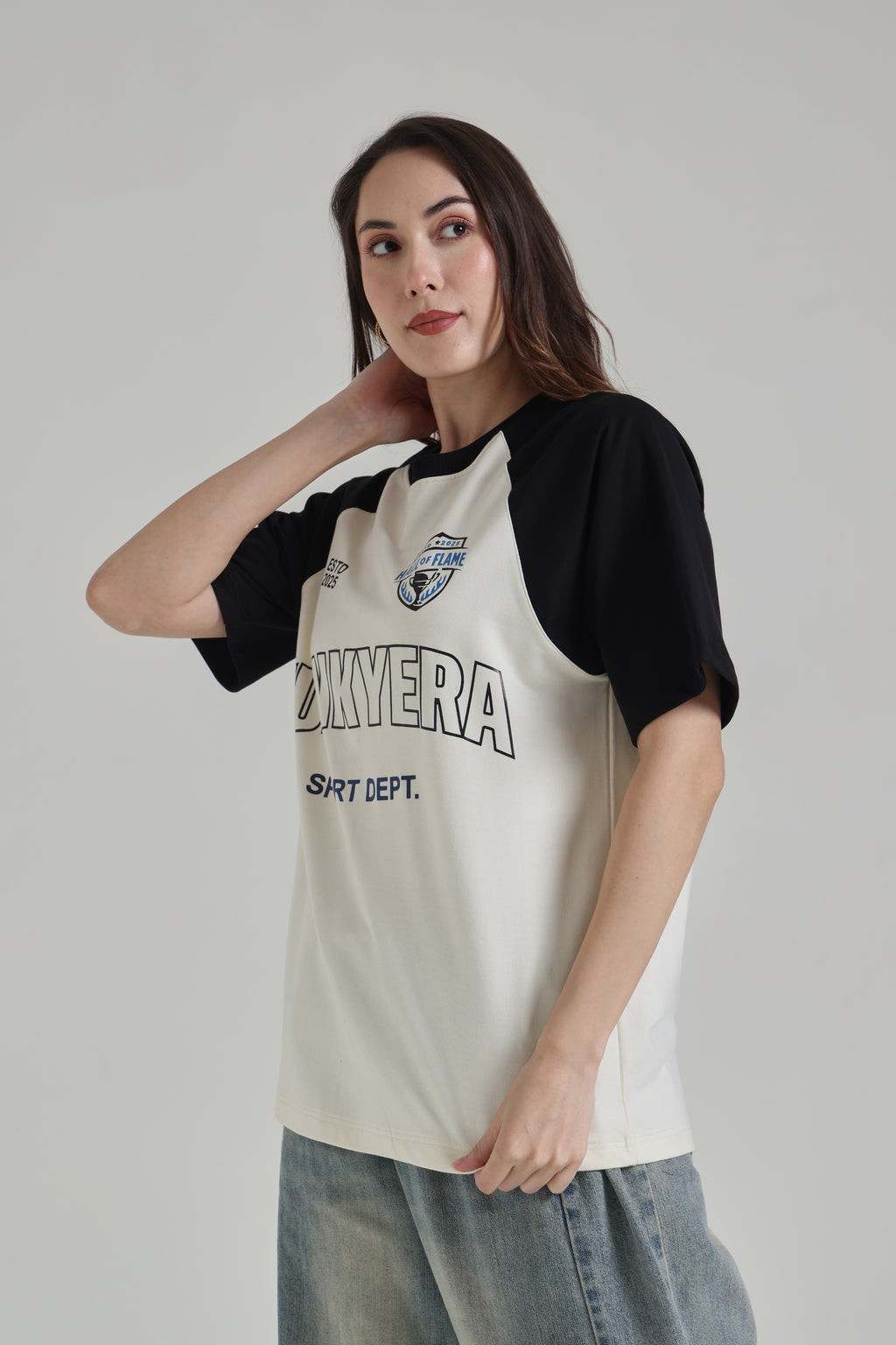 Sports Dept Black and Cream Raglan Oversized T-shirt