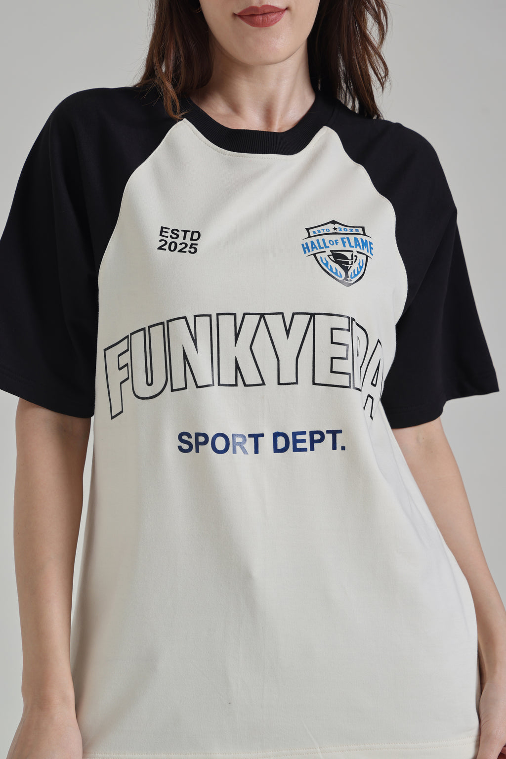 Sports Dept Black and Cream Raglan Oversized T-shirt
