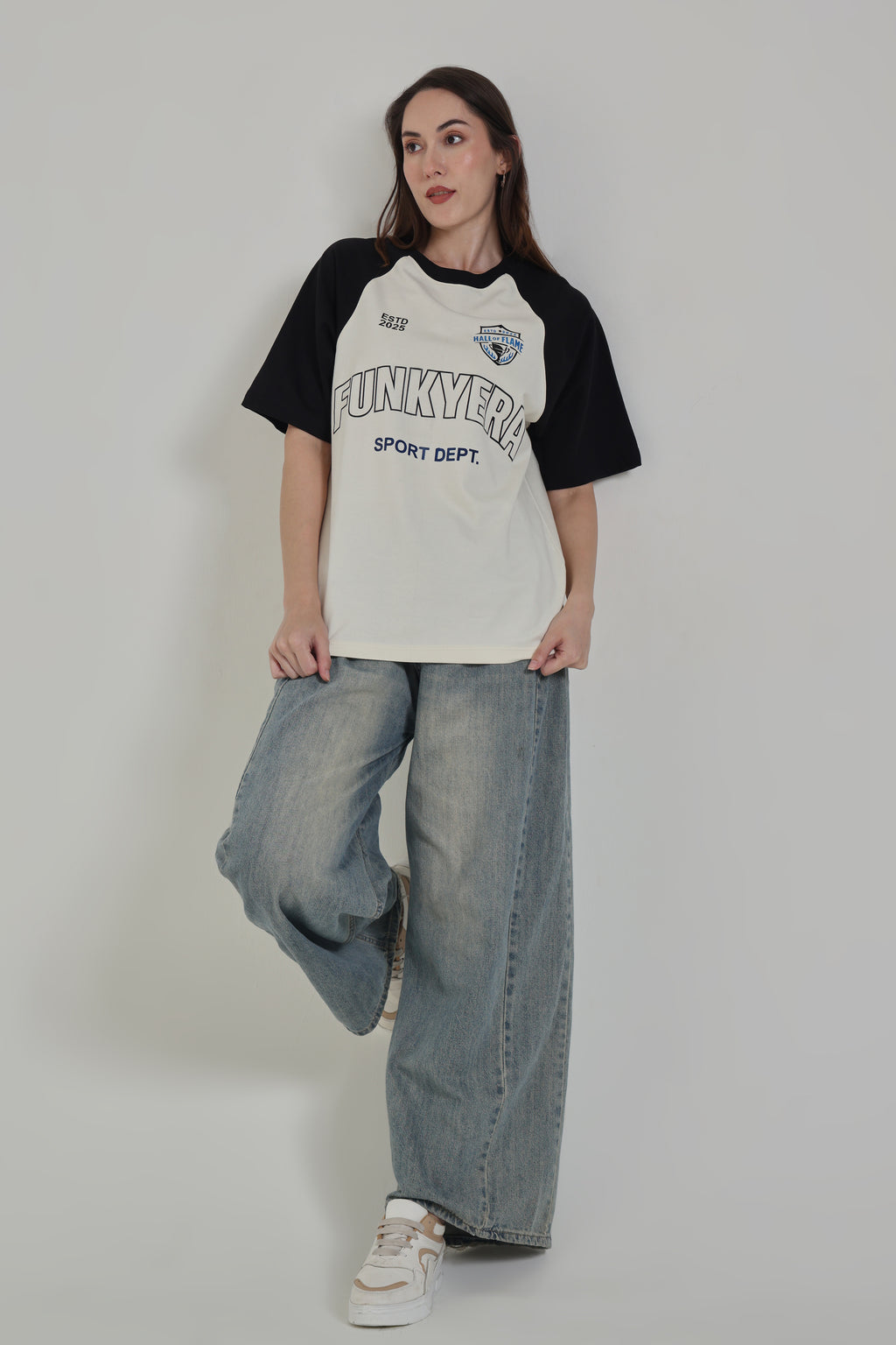 Sports Dept Black and Cream Raglan Oversized T-shirt