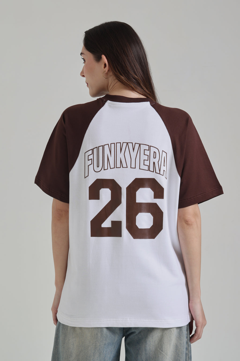 Sports Dept White and Coffee Raglan Oversized T-shirt