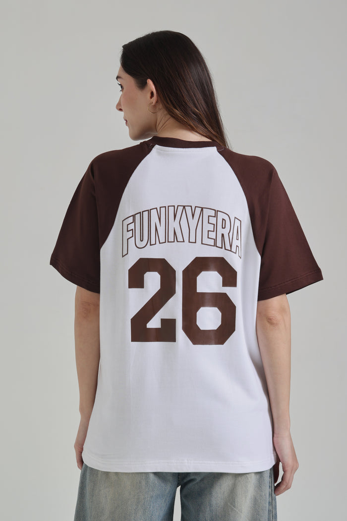 Sports Dept White and Coffee Raglan Oversized T-shirt