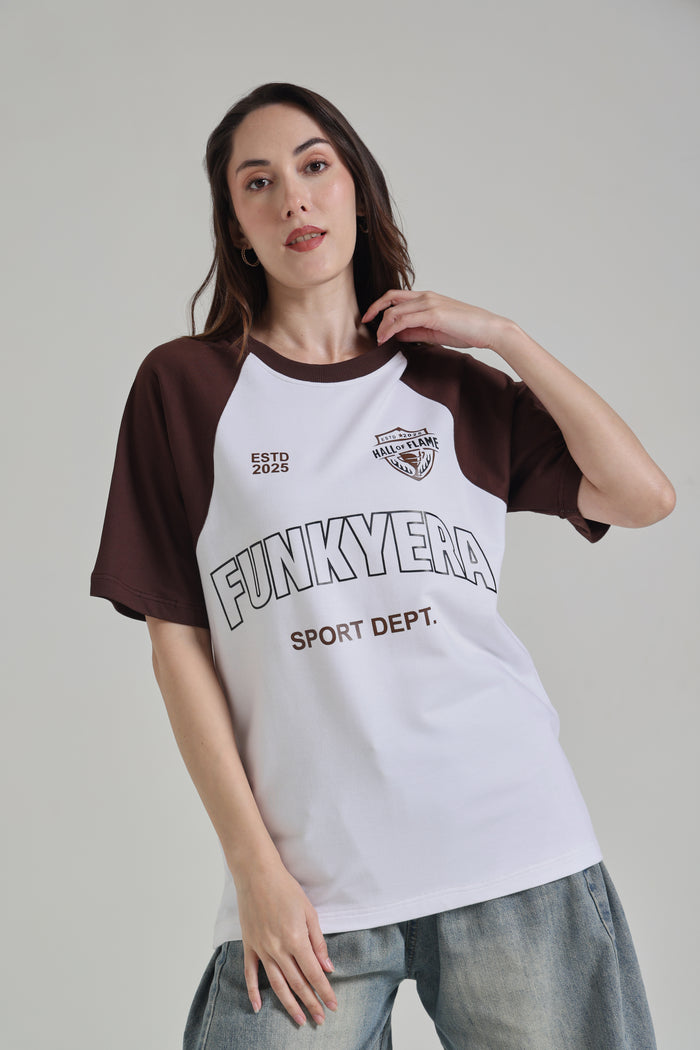 Sports Dept White and Coffee Raglan Oversized T-shirt