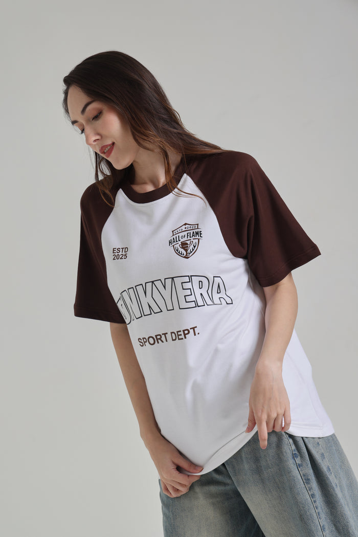Sports Dept White and Coffee Raglan Oversized T-shirt