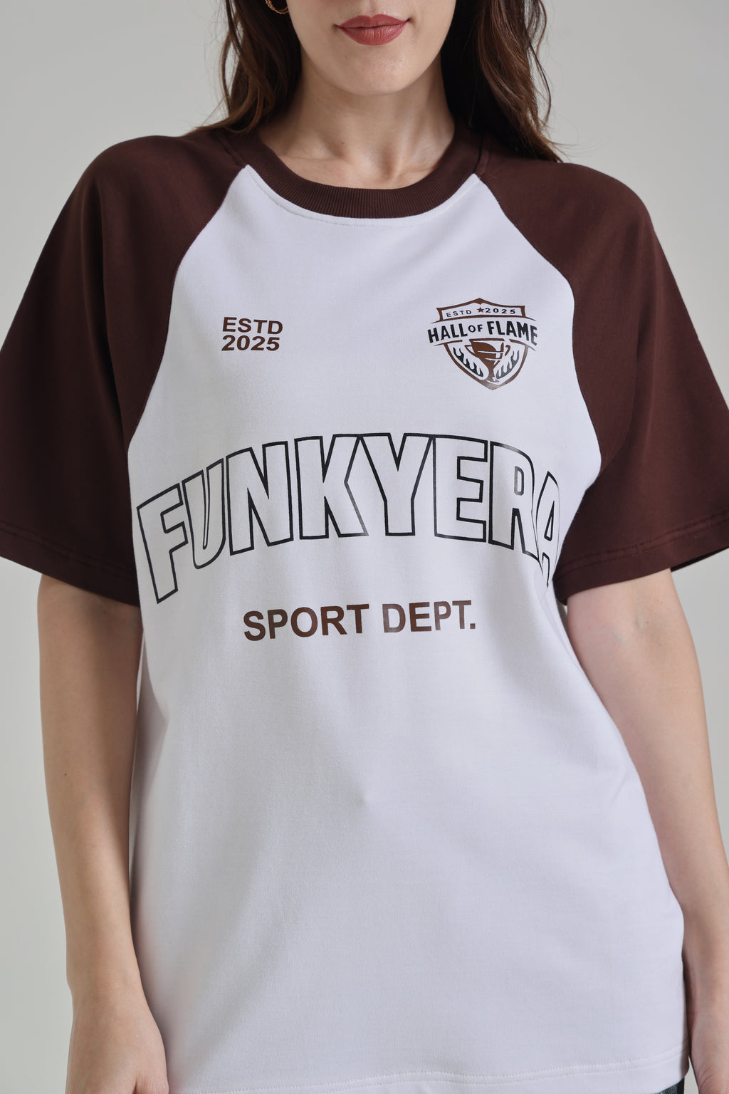 Sports Dept White and Coffee Raglan Oversized T-shirt