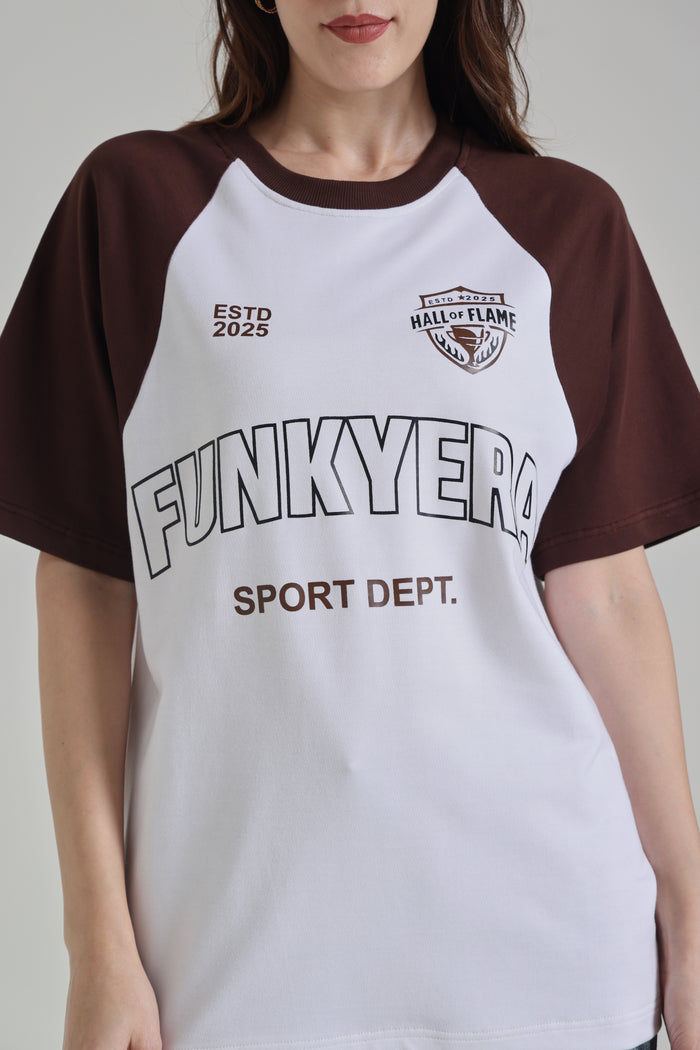 Sports Dept White and Coffee Raglan Oversized T-shirt
