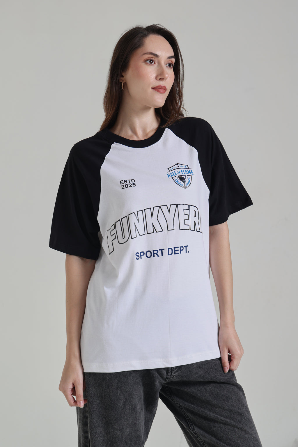 Sports Dept Black and White Raglan Oversized T-Shirt