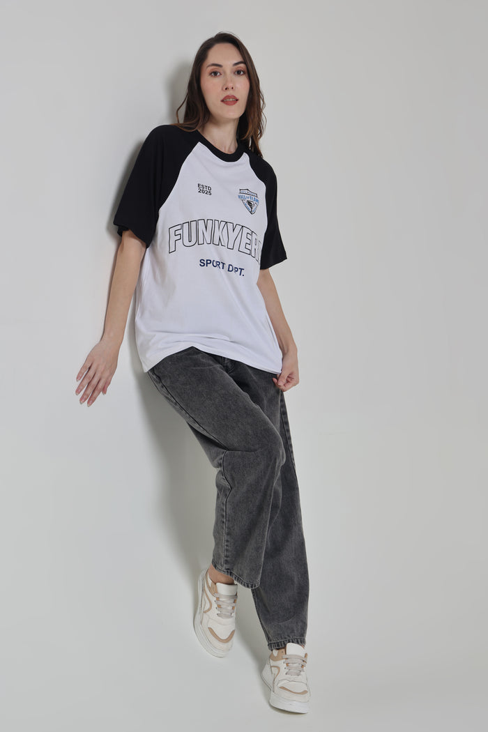 Sports Dept Black and White Raglan Oversized T-Shirt