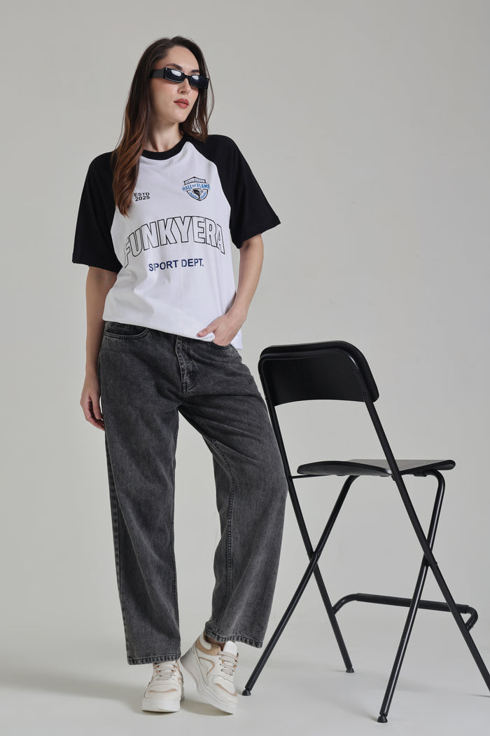 Sports Dept Black and White Raglan Oversized T-Shirt