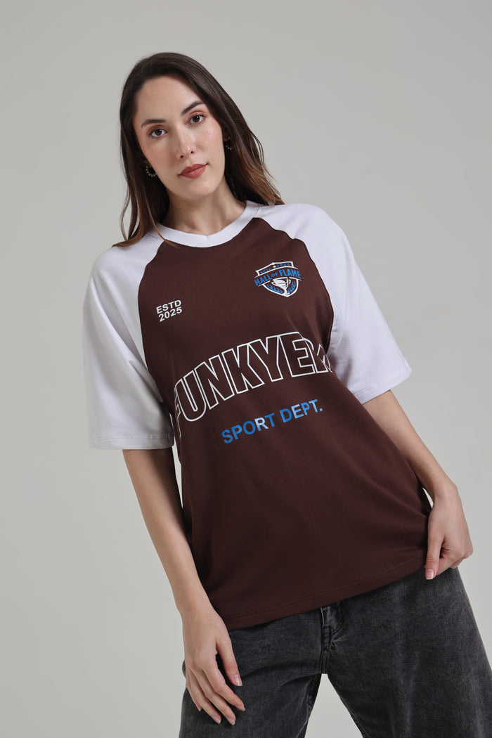 Sports Dept Coffee and White Raglan Oversized T-Shirt