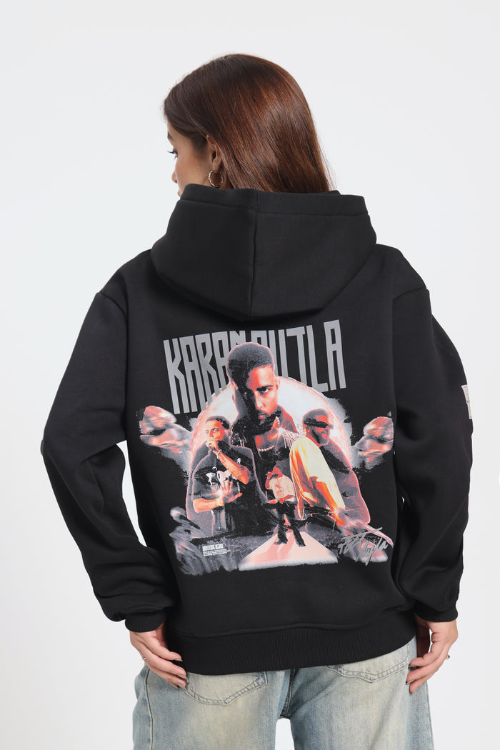 Karan Aujla Edition Glow in Dark Black Oversized kangaroo pocket hoodie